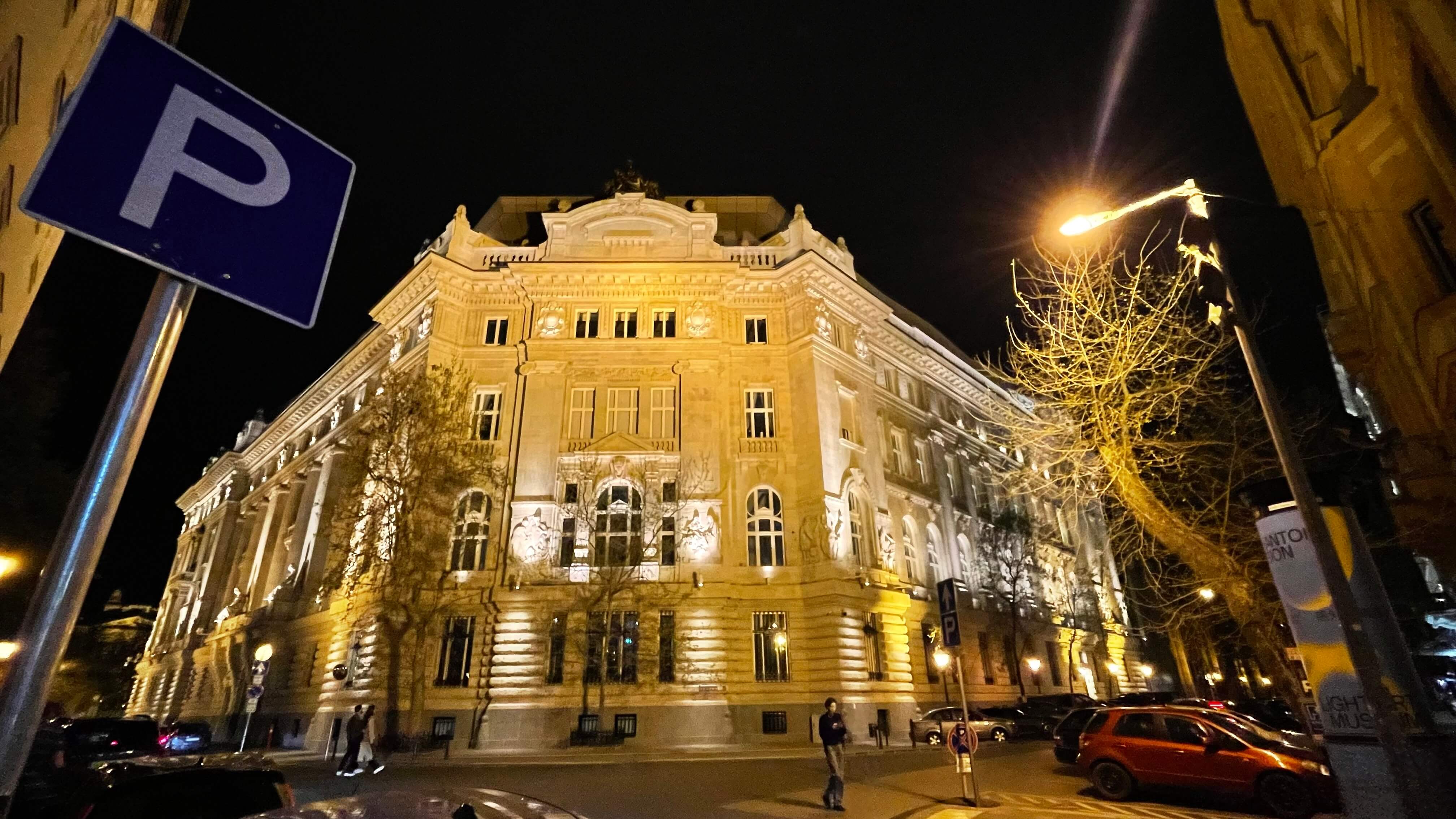 Budapest building at night